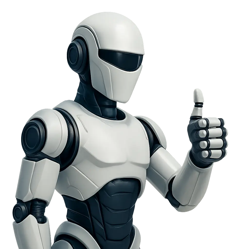 Robot koji pokazuje palac – simbol pouzdanog i profesionalnog web dizajna i izrade sajtova – WDesign.